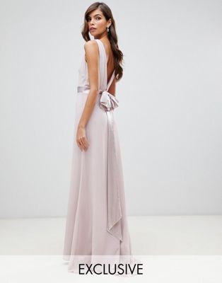 фото Лилово-бежевое сатиновое платье макси tfnc bridesmaid-розовый