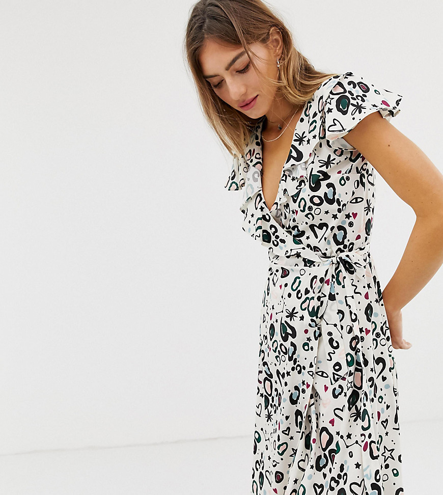 Lily & Lionel Exclusive midi wrap dress in animal doodle-Multi