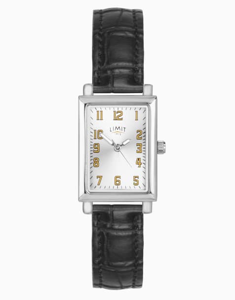 Limit 20mm ladies rectangular silver analogue watch in black - view 1