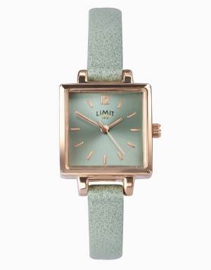 Limit 22mm square rose gold watch in green