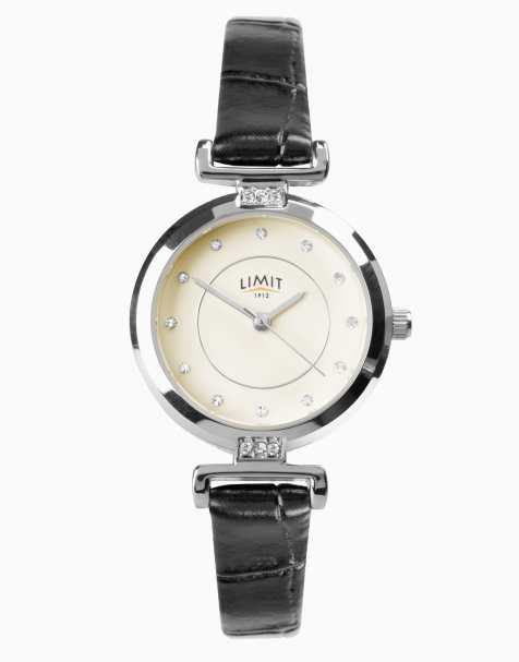 Limit 27mm ladies round black analogue watch in black - view 1