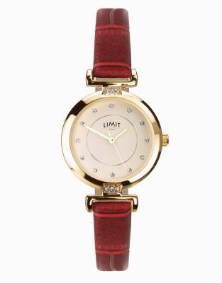Limit 27mm Ladies Round Cream Analogue Watch In Red