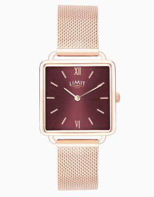 Limit 29mm square rose gold watch in red