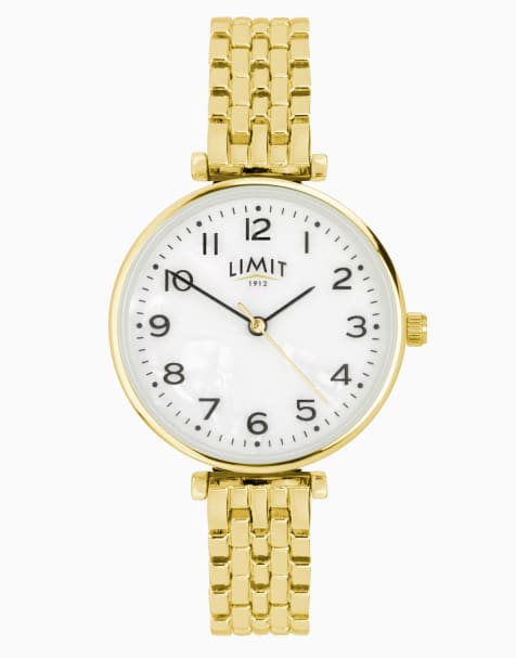 Limit 30mm round gold watch in white - view 1
