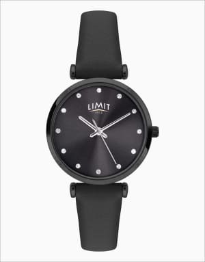 Limit 30mm womens round gun metal analogue watch in black - BLACK