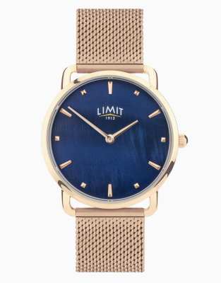 Limit 33mm round rose gold watch in blue
