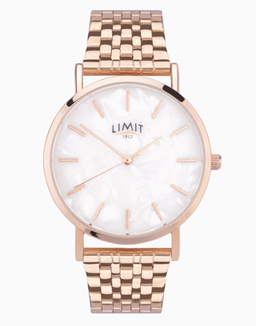 Limit 35mm round rose gold watch in white