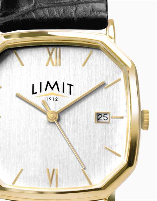 Limit 38mm mens octagonal gold analogue watch in black - BLACK, 3 of 4