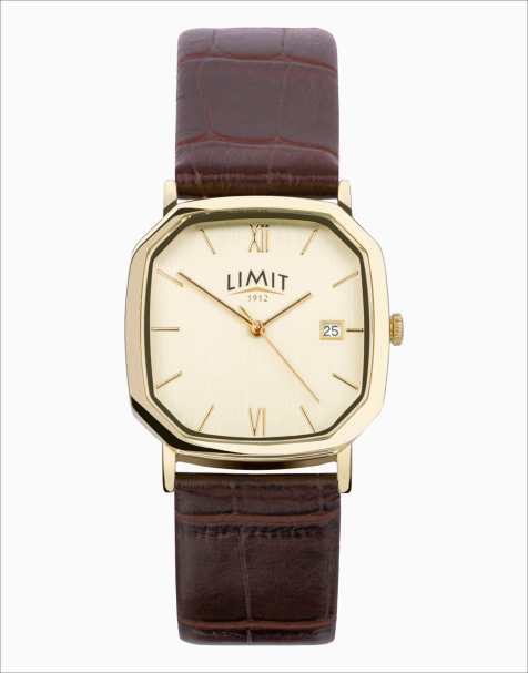 Limit 38mm mens octagonal gold analogue watch in brown - BROWN - view 1