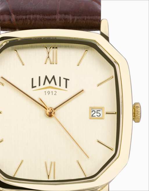Limit 38mm mens octagonal gold analogue watch in brown - BROWN, 4 of 4