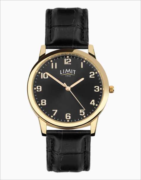 Limit 38mm mens round gold analogue watch in black - BLACK - view 1