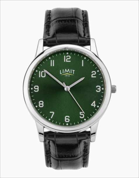 Limit 38mm mens round silver analogue watch in green - MGREEN - view 1