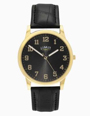 Limit 38mm round gold watch in black | ASOS