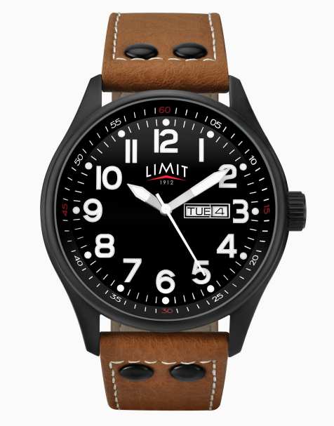 Limit 43mm mens round black analogue watch in brown - view 1