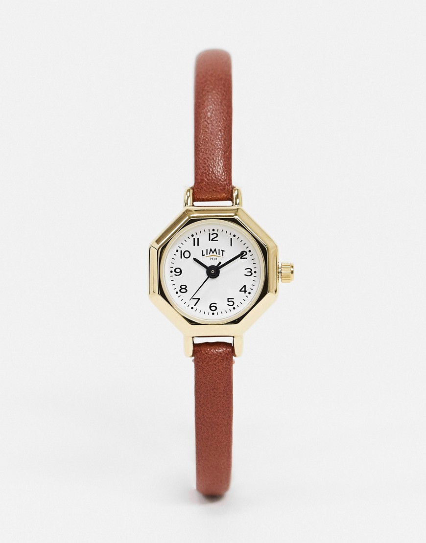 Limit - Achthoekig horloge met bruine band van imitatieleer