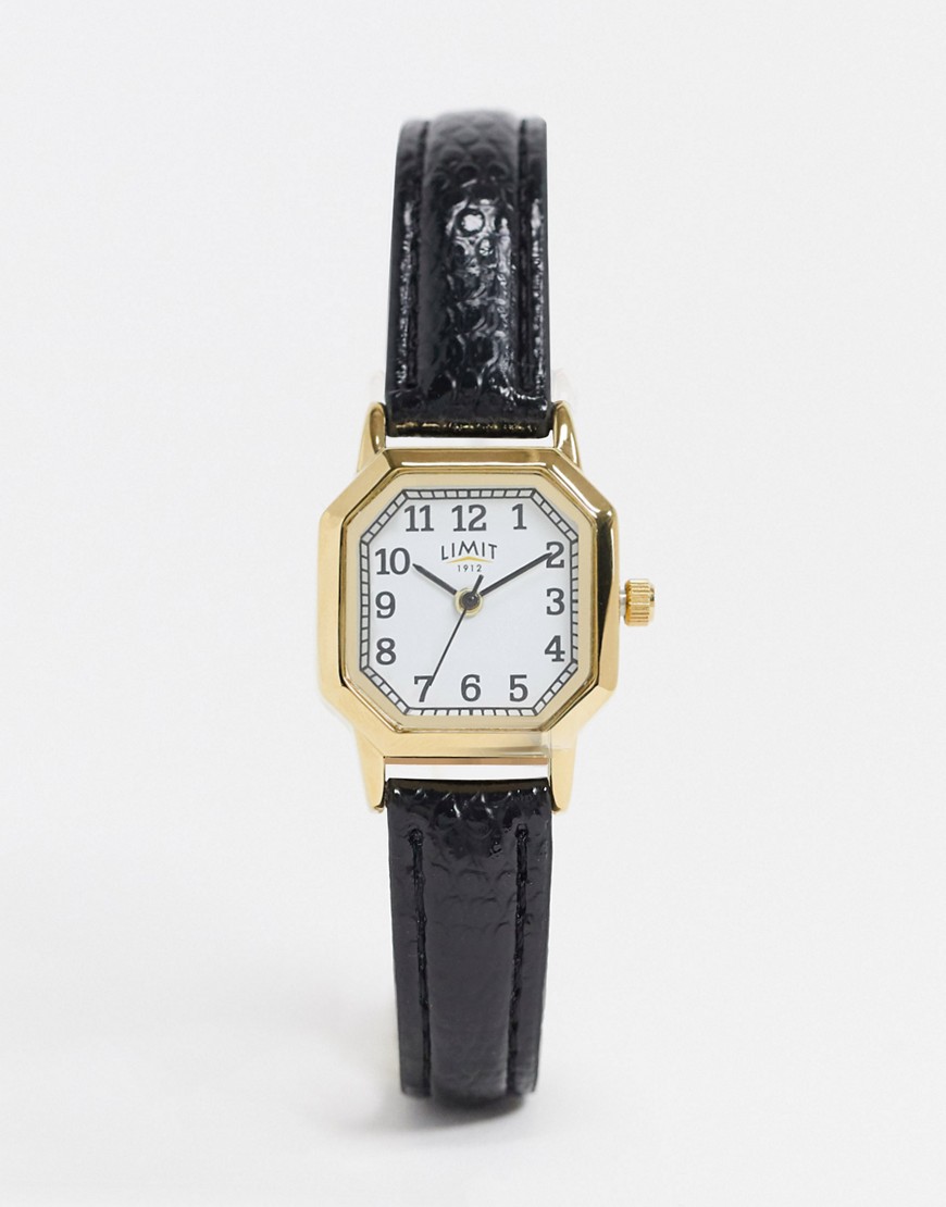 Limit - Achthoekig horloge met imitatieleren bandje in zwart