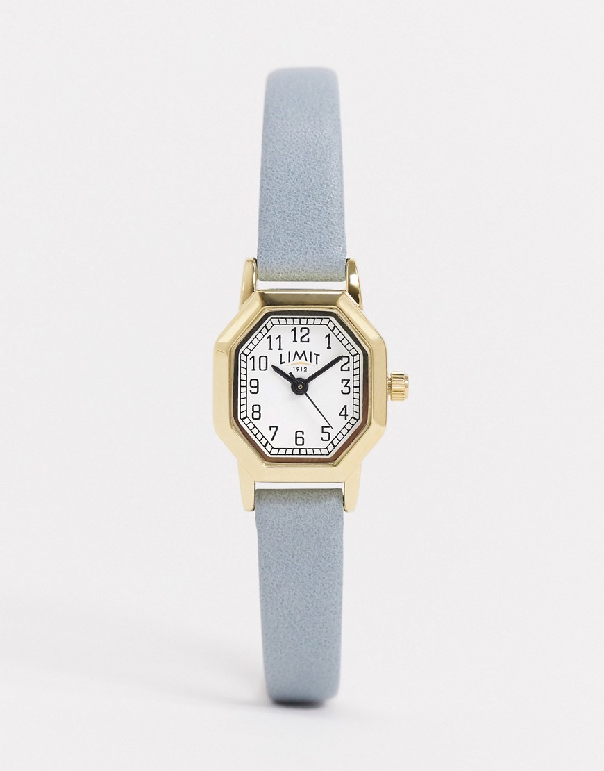 Limit – Blå klocka med armband i läderimitation och åttakantig urtavla