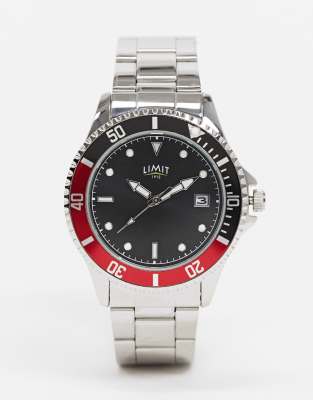 Limit bracelet watch in silver with red and black case