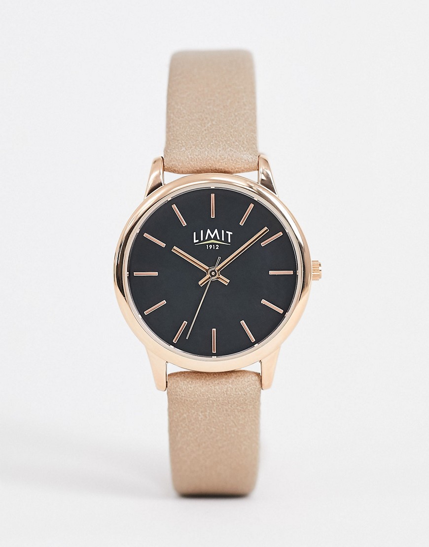 Limit – Brun klocka med armband i läderimitation och roséguldfärgade visare