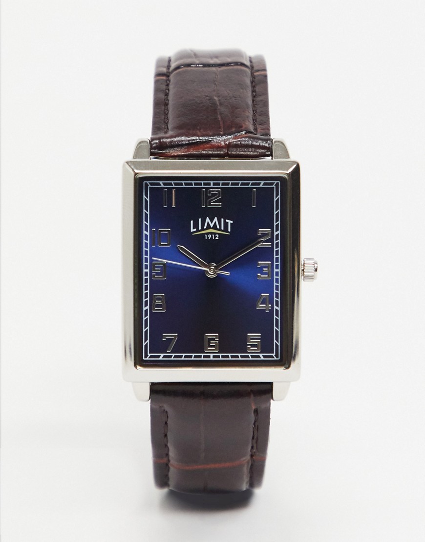 Limit – Brun rektangulär klocka med läderarmband