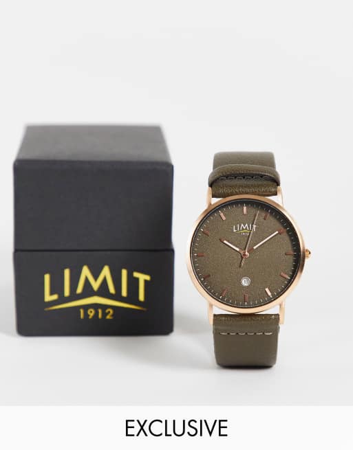 Limit – Brun rund klocka med armband i läderimitation, endast hos ASOS