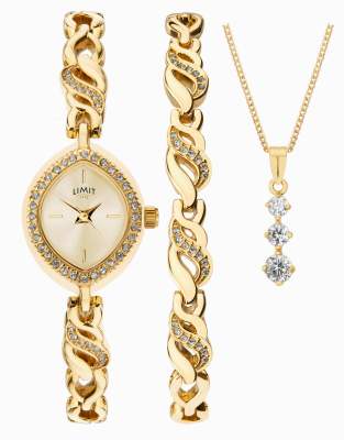 Limit classic 18mm womens oval gold analogue watch gift set in gold