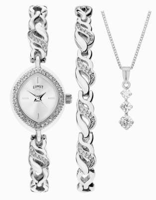 Limit classic 18mm womens oval silver analogue watch gift set in silver