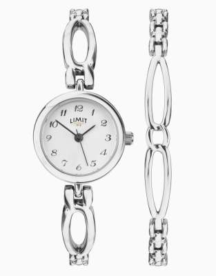 Limit classic 18mm womens round silver analogue watch gift set in silver