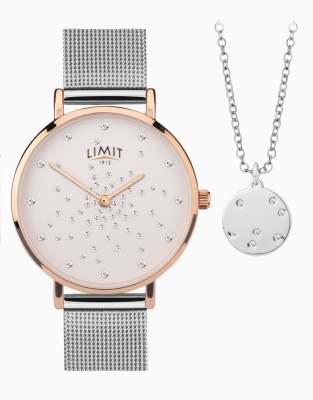 Limit classic 28mm womens round silver analogue watch gift set in silver