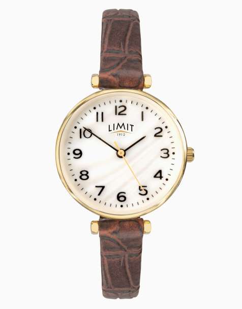 Limit classic 30mm round gold watch in white - view 1