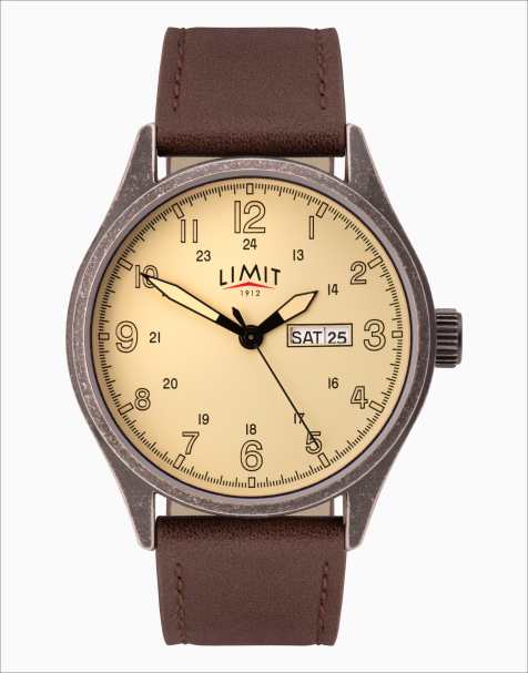 Limit classic 43mm mens round silver analogue watch in brown - BROWN - view 1