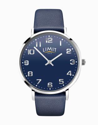 Limit classic leather strap watch in blue ASOS