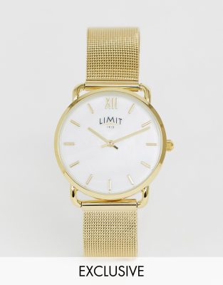 Limit classic mesh stainless steel bracelet watch with mother of pearl dial in gold