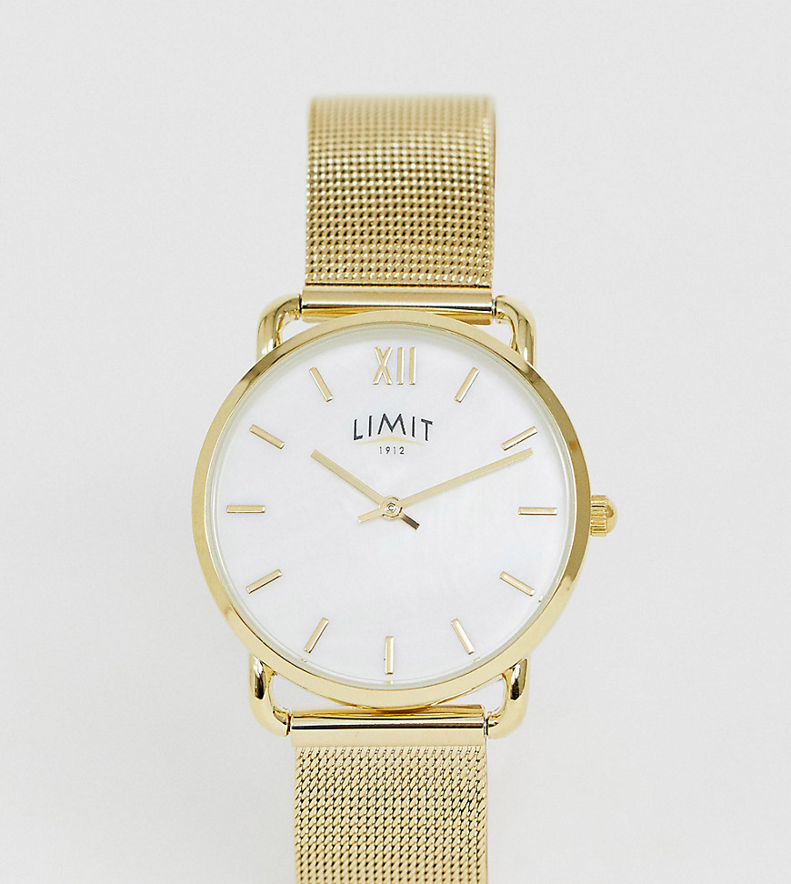 Limit classic mesh stainless steel bracelet watch with mother of pearl dial in gold