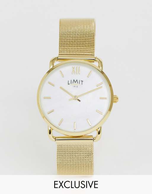 Limit classic mesh stainless steel bracelet watch with mother of pearl dial in gold