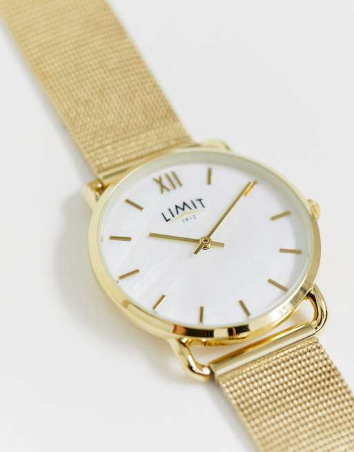 Limit classic mesh stainless steel bracelet watch with mother of pearl dial in gold, 2 of 4