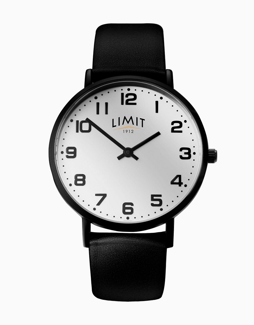 Limit classic watch with leather strap in black-Silver