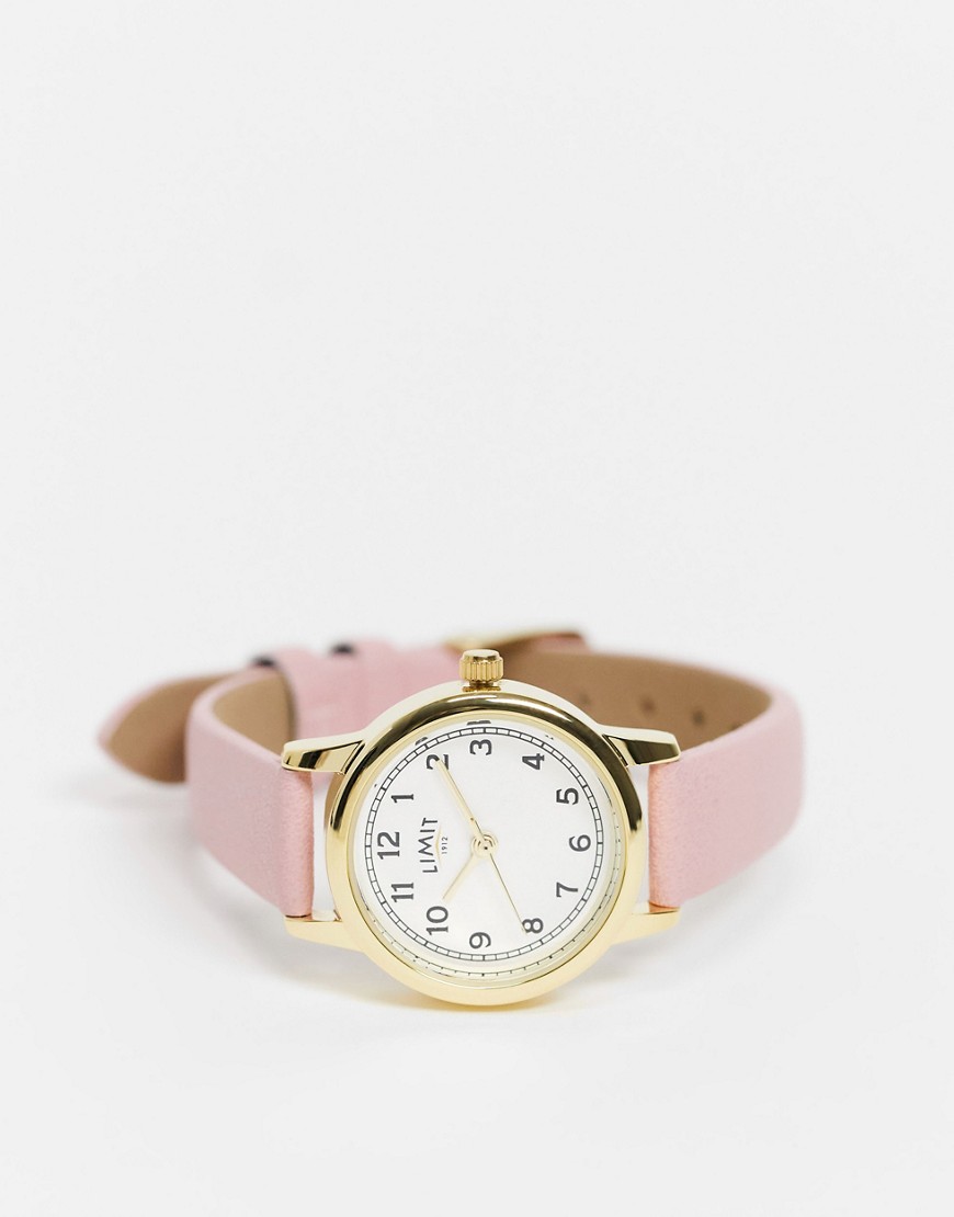 Limit – Damklocka med rosa armband i läderimitation med vit urtavla-Pink