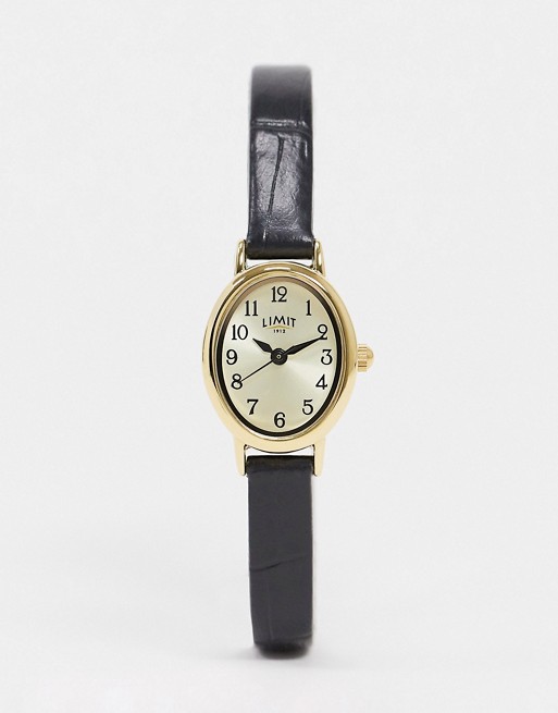 Limit faux leather black watch with oval dial