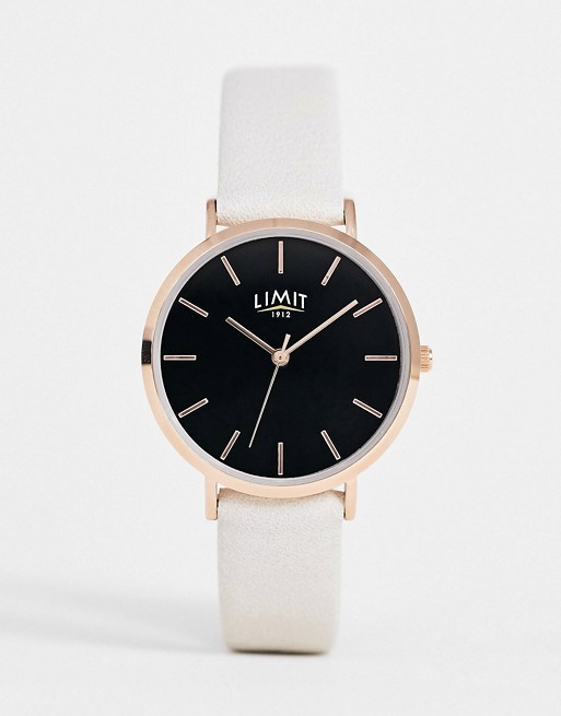Limit faux leather watch in beige with black dial