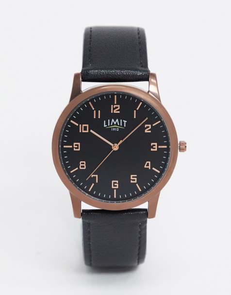 Limit faux leather watch in black with brown case - view 1