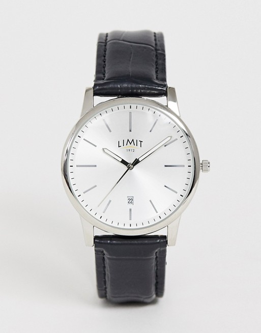 Limit faux leather watch in black with silver dial
