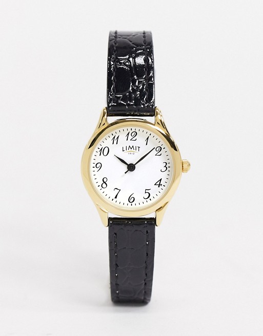 Limit Faux leather watch in black