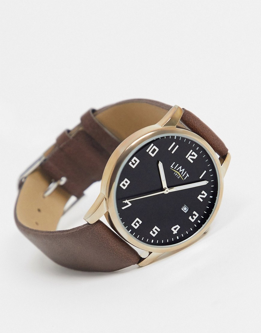 Limit Faux Leather Watch In Brown With Black Dial