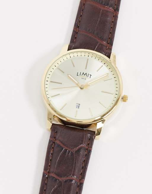 Limit faux leather watch in brown with croc print