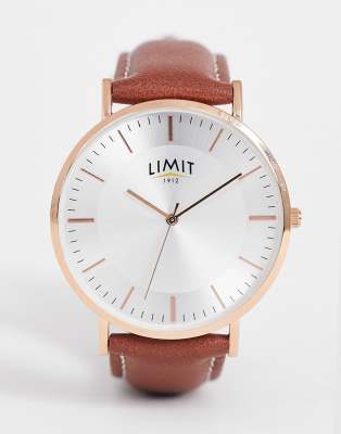 Limit faux leather watch in brown with stitching detail φωτογραφία