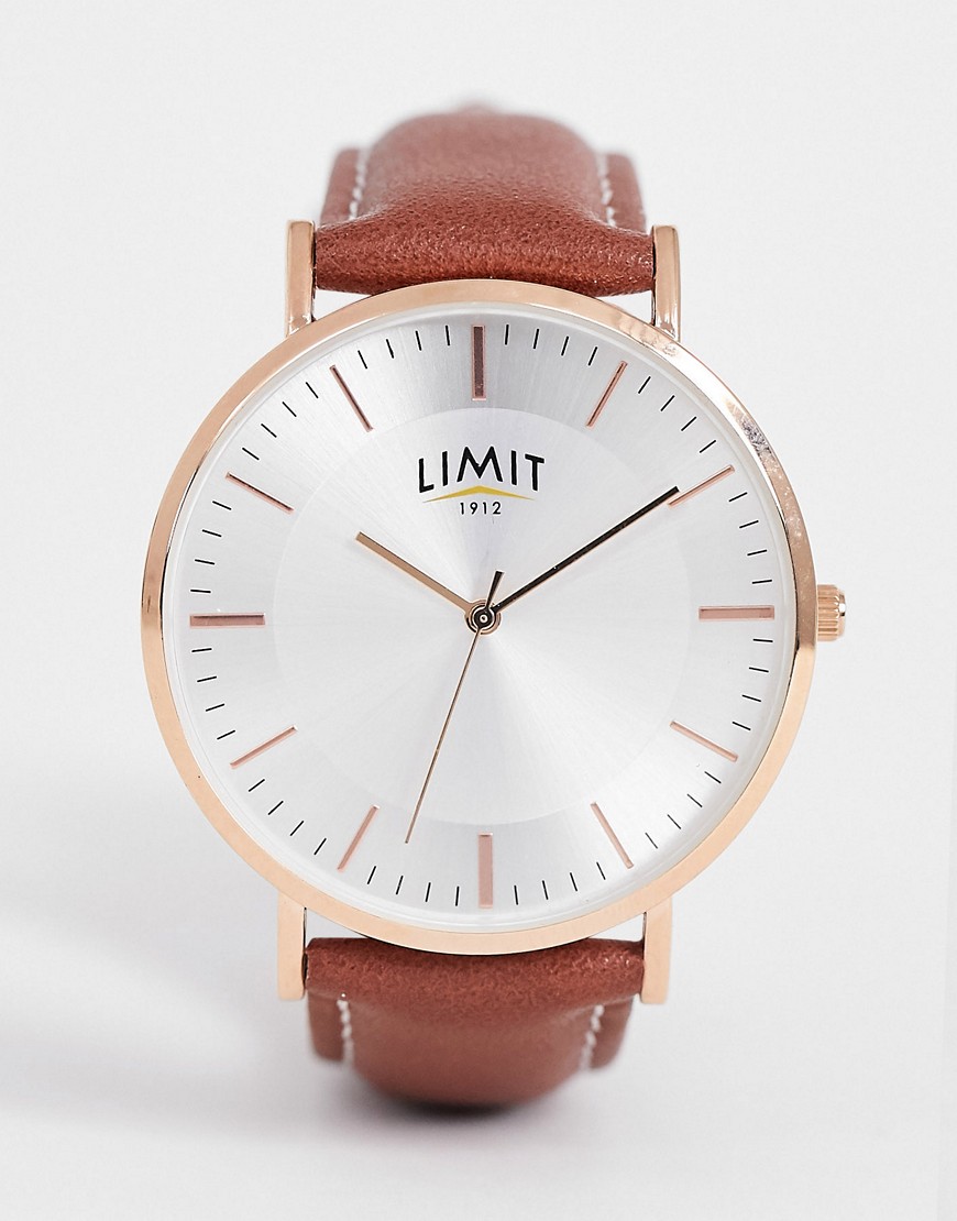 Limit faux leather watch in brown with stitching detail