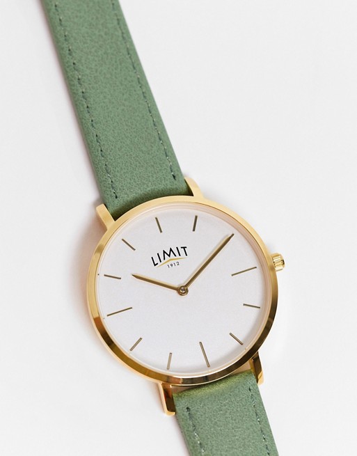 Limit faux leather watch in green