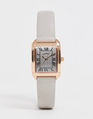 Limit Limit faux leather watch in grey with rectangular dial