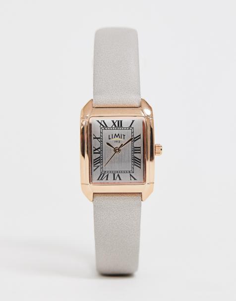 Limit faux leather watch in grey with rectangular dial - view 1